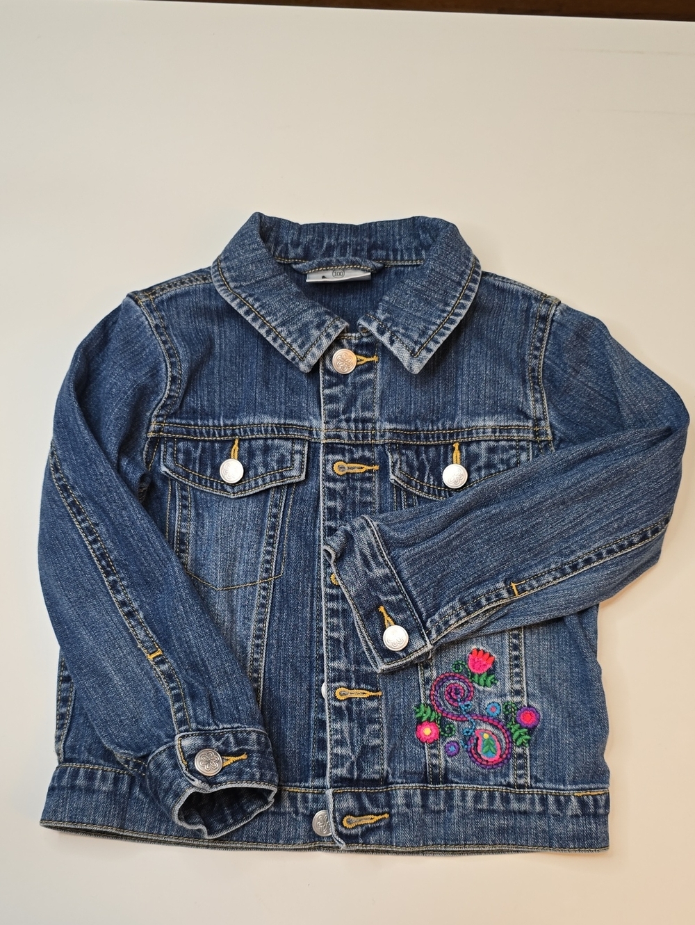 Hanna Andersson Blue Denim Jacket with Embroidered Floral Detail